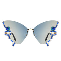 Cramilo Eyewear Sunglasses Lyrin - Rimless Oversize Rhinestone Butterfly Women Fashion Sunglasses