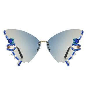 Cramilo Eyewear Sunglasses Lyrin - Rimless Oversize Rhinestone Butterfly Women Fashion Sunglasses