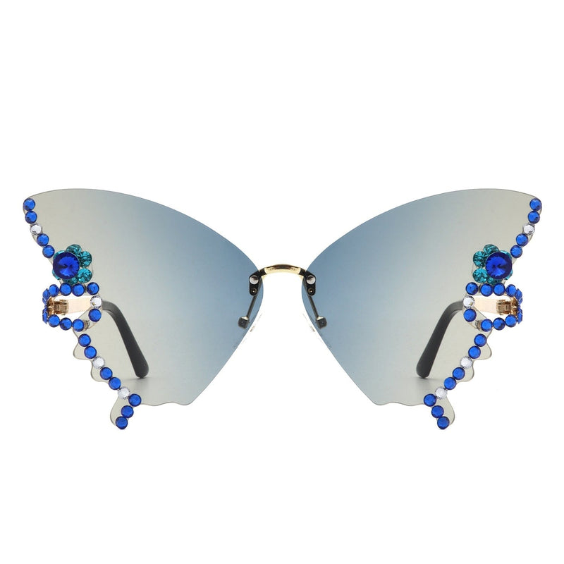 Cramilo Eyewear Sunglasses Lyrin - Rimless Oversize Rhinestone Butterfly Women Fashion Sunglasses