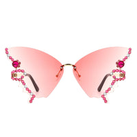 Cramilo Eyewear Sunglasses Lyrin - Rimless Oversize Rhinestone Butterfly Women Fashion Sunglasses