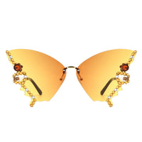 Cramilo Eyewear Sunglasses Lyrin - Rimless Oversize Rhinestone Butterfly Women Fashion Sunglasses