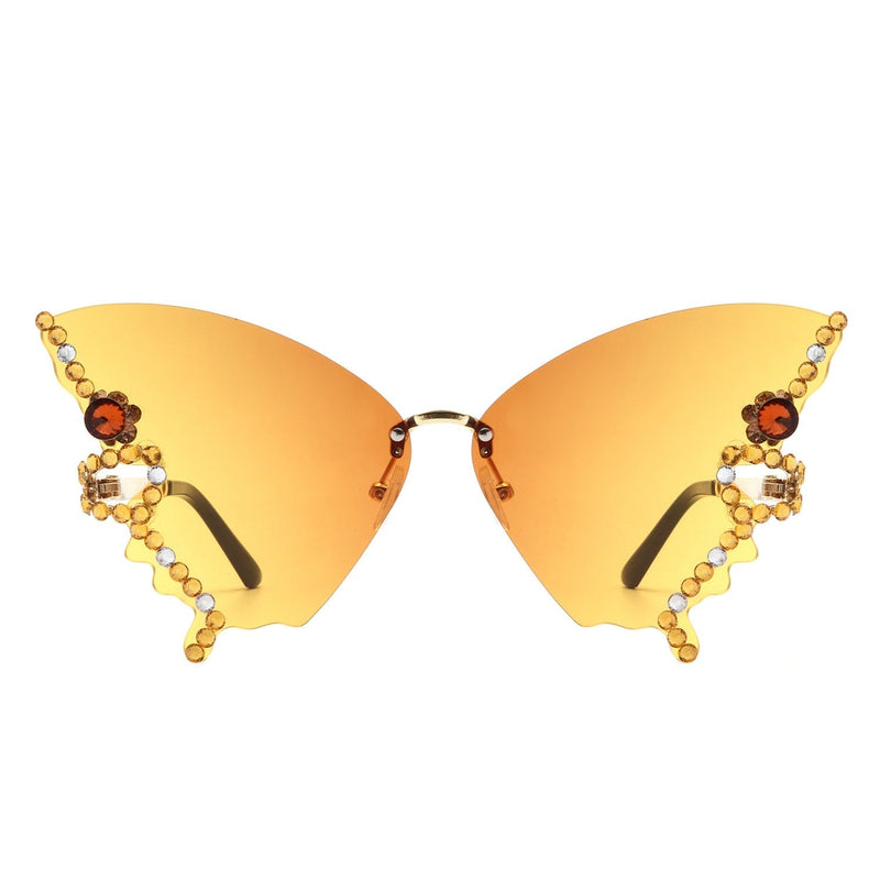 Cramilo Eyewear Sunglasses Lyrin - Rimless Oversize Rhinestone Butterfly Women Fashion Sunglasses