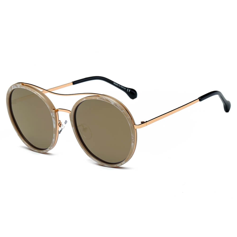Cramilo Eyewear Sunglasses Marble Rims - Amber Lens - Gold Arms EMPORIA | Retro Polarized Lens Circle Round Sunglasses