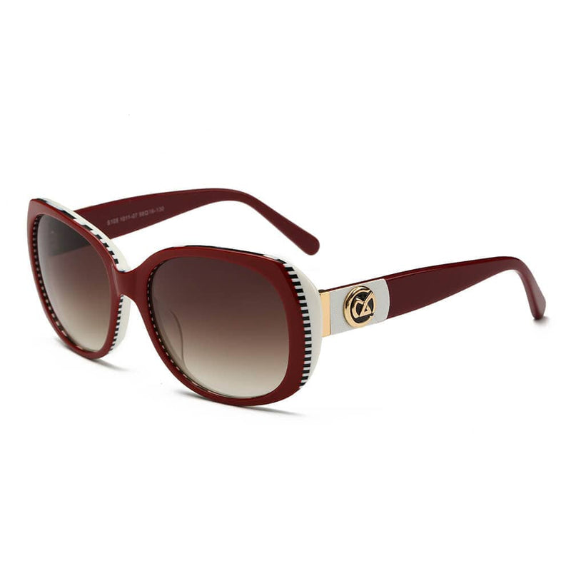 Cramilo Eyewear Sunglasses Maroon Frame w/ White Rims - Brown Smoke Lens DANVILLE | Women Intricate Classic Retro Butterfly Sunglasses