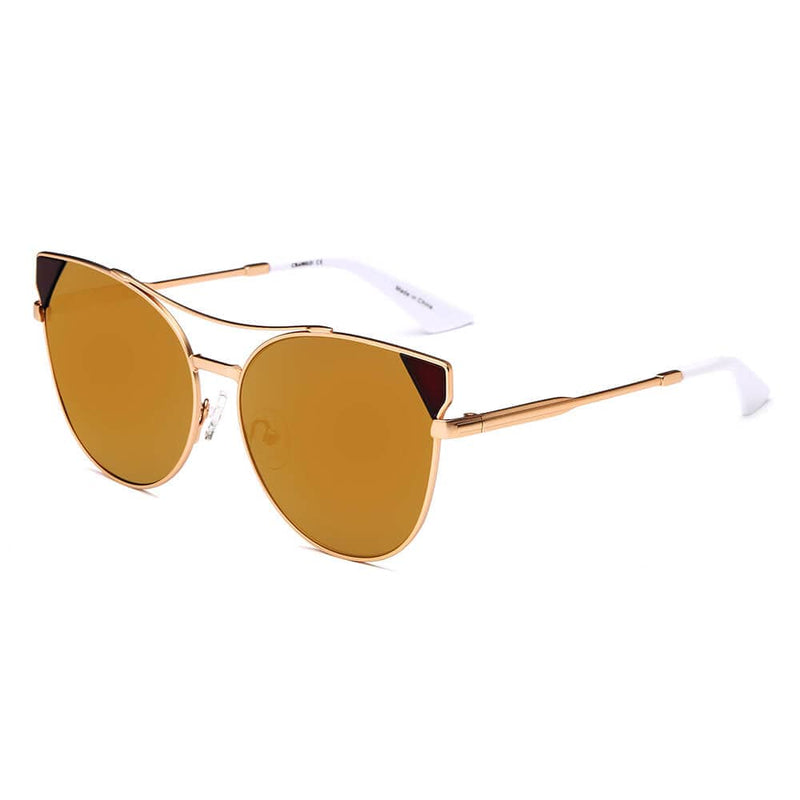 Cramilo Eyewear Sunglasses Matte Gold - Amber Aspen - Women Trendy Mirrored Lens Cat Eye Sunglasses