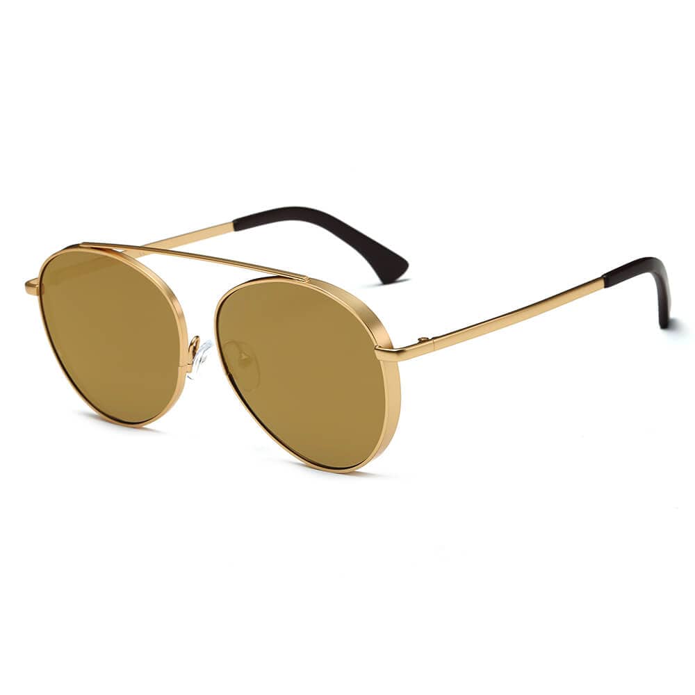Cramilo Eyewear Sunglasses Matte Gold - Amber Bethel - Retro Mirrored Lens Teardrop Aviator Sunglasses