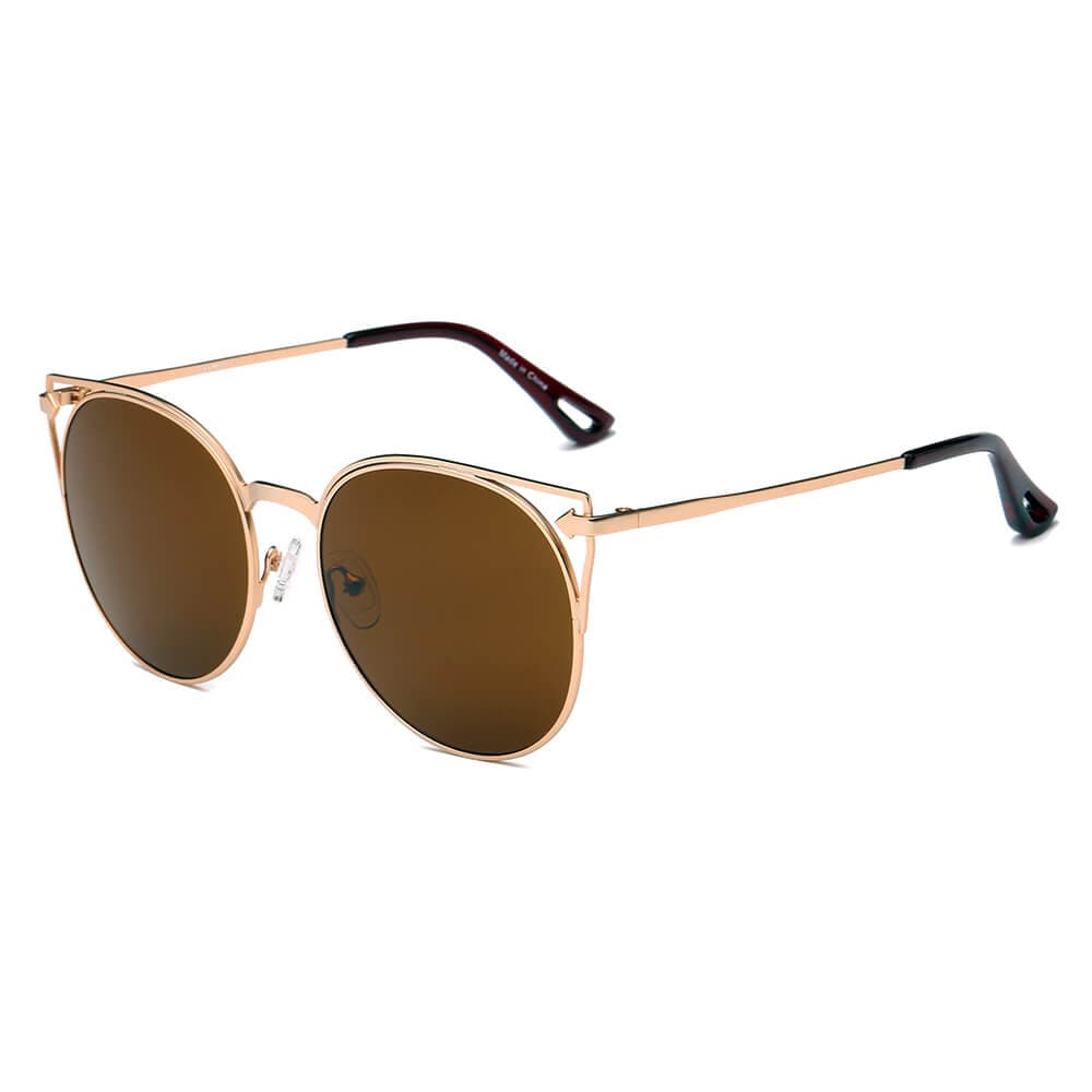 Cramilo Eyewear Sunglasses Matte Gold - Brown Clayton - Women Round Petite Cat Eye Sunglasses Circle
