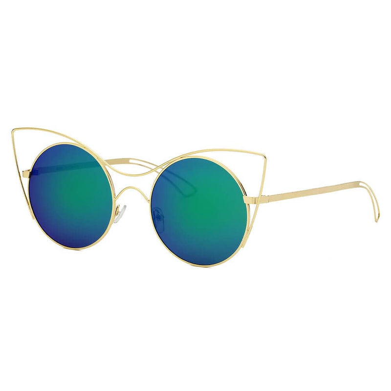 Cramilo Eyewear Sunglasses Mermaid Green GERING | Women Round High Pointed Cat Eye Sunglasses