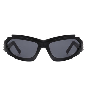 Cramilo Eyewear Sunglasses Moonhaze - Futuristic Rectangle Geometric Chunky Sport Wrap Around Sunglasses