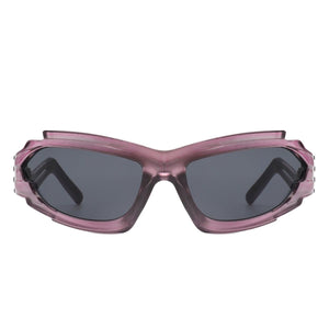 Cramilo Eyewear Sunglasses Moonhaze - Futuristic Rectangle Geometric Chunky Sport Wrap Around Sunglasses