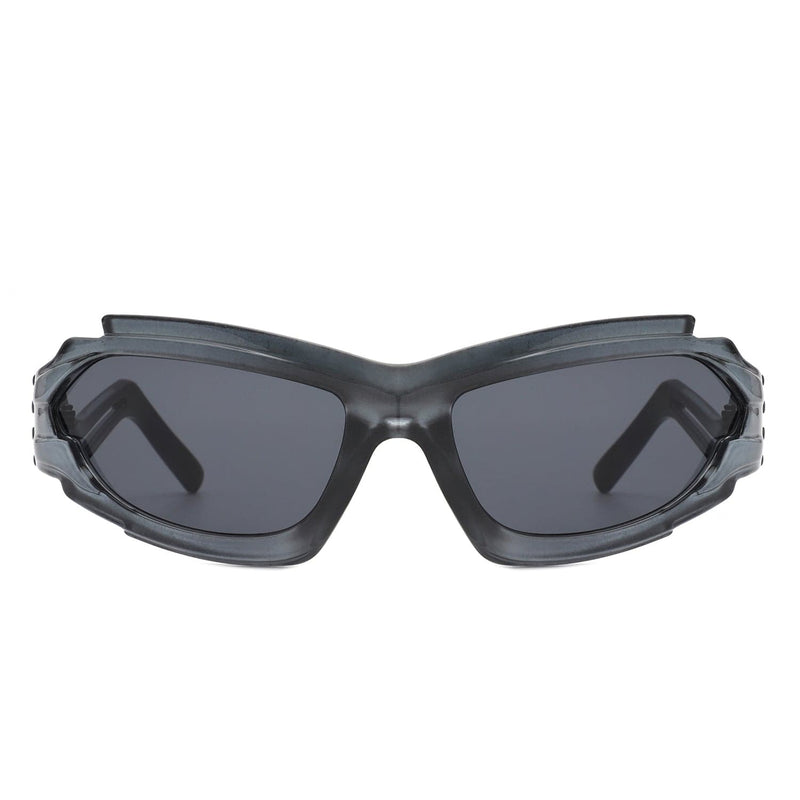 Cramilo Eyewear Sunglasses Moonhaze - Futuristic Rectangle Geometric Chunky Sport Wrap Around Sunglasses