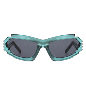 Cramilo Eyewear Sunglasses Moonhaze - Futuristic Rectangle Geometric Chunky Sport Wrap Around Sunglasses