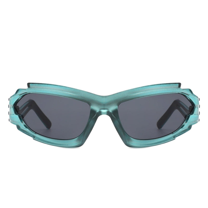 Cramilo Eyewear Sunglasses Moonhaze - Futuristic Rectangle Geometric Chunky Sport Wrap Around Sunglasses