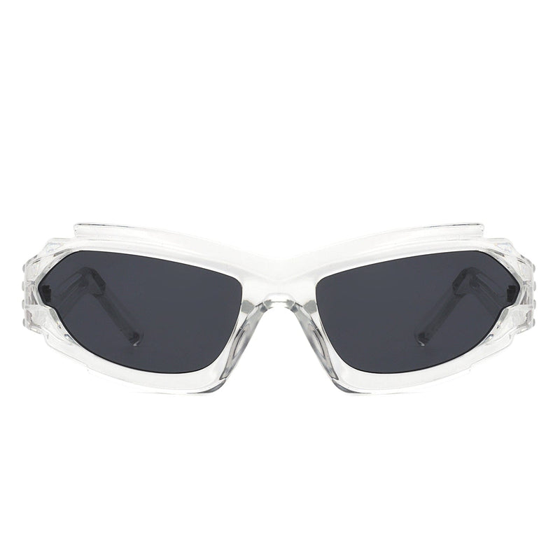 Cramilo Eyewear Sunglasses Moonhaze - Futuristic Rectangle Geometric Chunky Sport Wrap Around Sunglasses