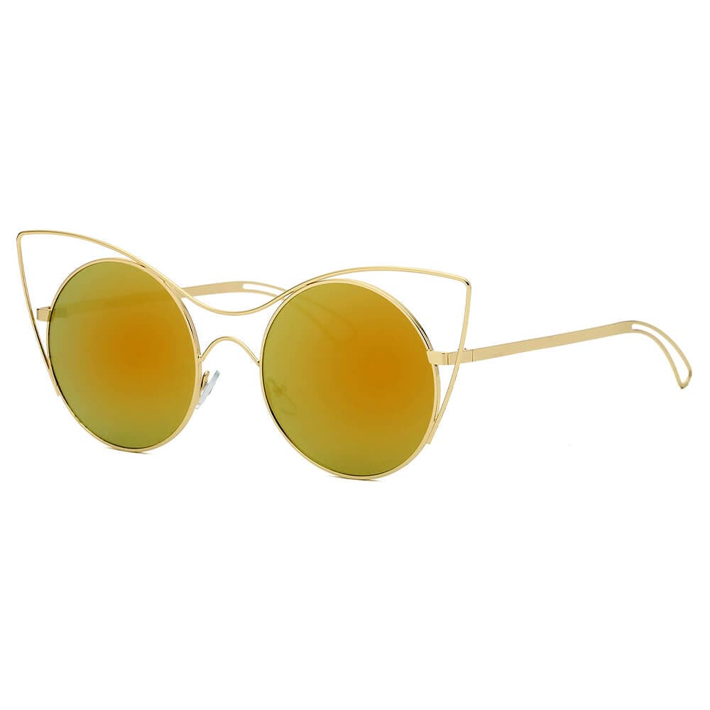 Cramilo Eyewear Sunglasses Mustard GERING | Women Round High Pointed Cat Eye Sunglasses