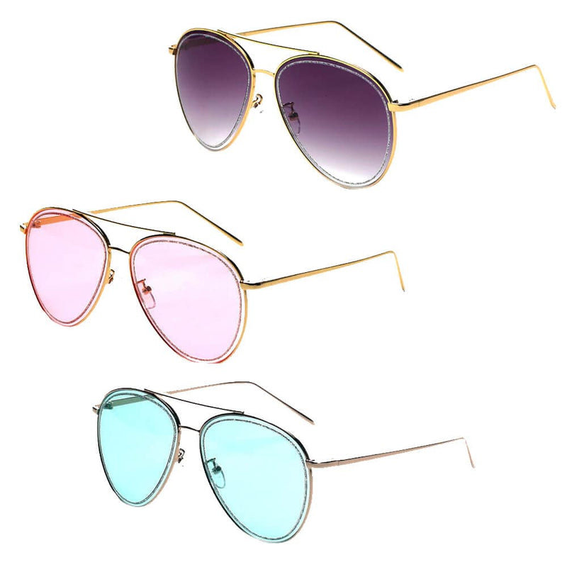 Cramilo Eyewear Sunglasses NAMPA | Women Glitter Rimmed Fashion Aviator Sunglasses