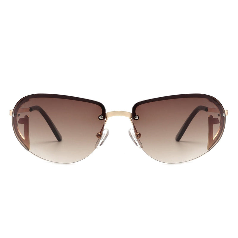 Cramilo Eyewear Sunglasses Oceandew - Retro Rimless Oval Tinted Fashion Round Sunglasses