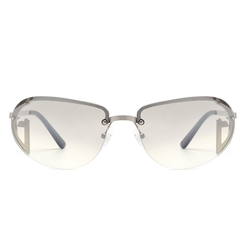 Cramilo Eyewear Sunglasses Oceandew - Retro Rimless Oval Tinted Fashion Round Sunglasses