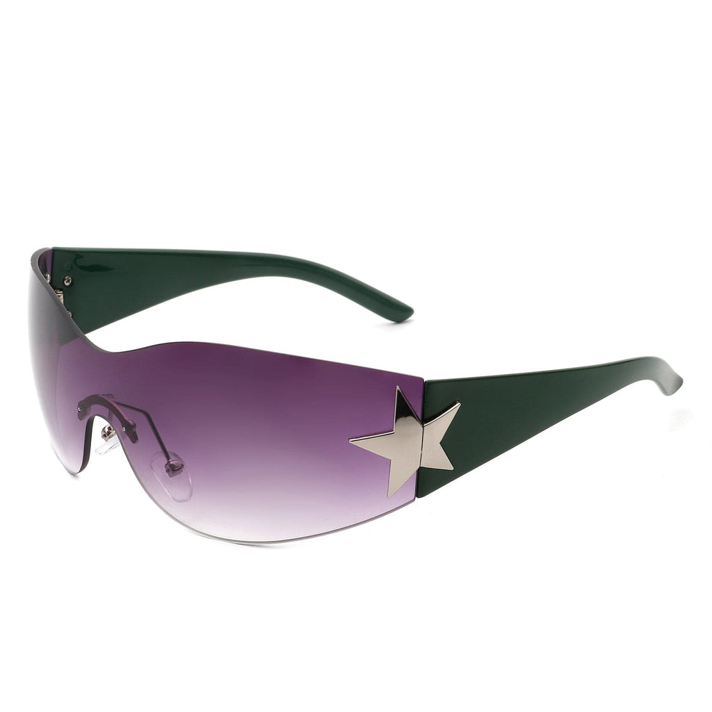 Cramilo Eyewear Sunglasses Olive/Purple Myrith - Women Rectangle Rimless Wraparound Fashion Oversize Sunglasses