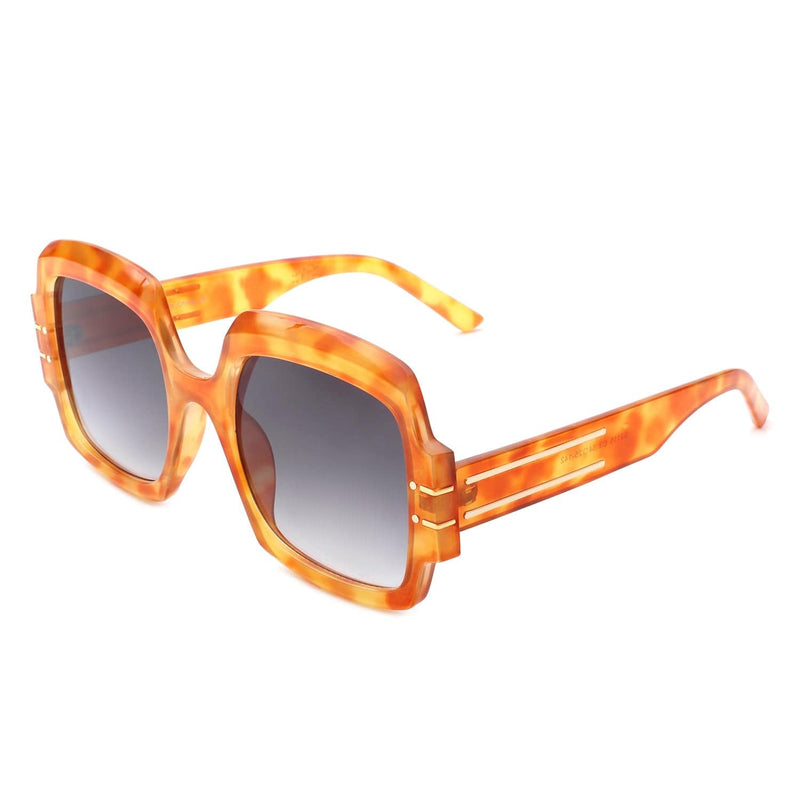 Cramilo Eyewear Sunglasses Orange Emblazon - Women Oversize Flat Top Fashion Square Sunglasses