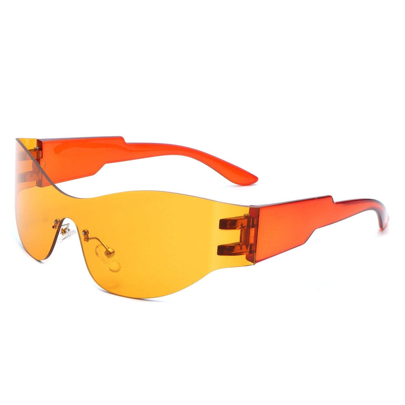 Cramilo Eyewear Sunglasses Orange Galadriel - Futuristic Mirrored Cyberpunk Sport Reflective Shield Sunglasses