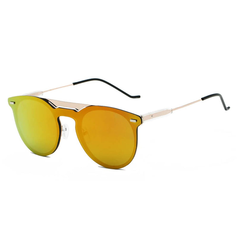 Cramilo Eyewear Sunglasses Orange INDIO | Retro Mirrored Brow-Bar Design Circle Round Fashion Sunglasses