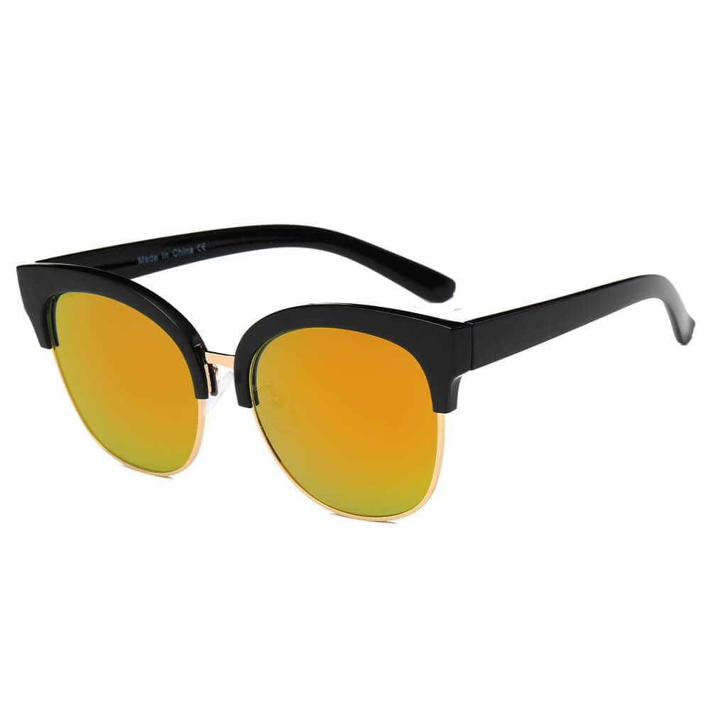 Cramilo Eyewear Sunglasses Orange Jenison - Flat Mirrored Lens Clubmaster Horned Rim Sunglasses