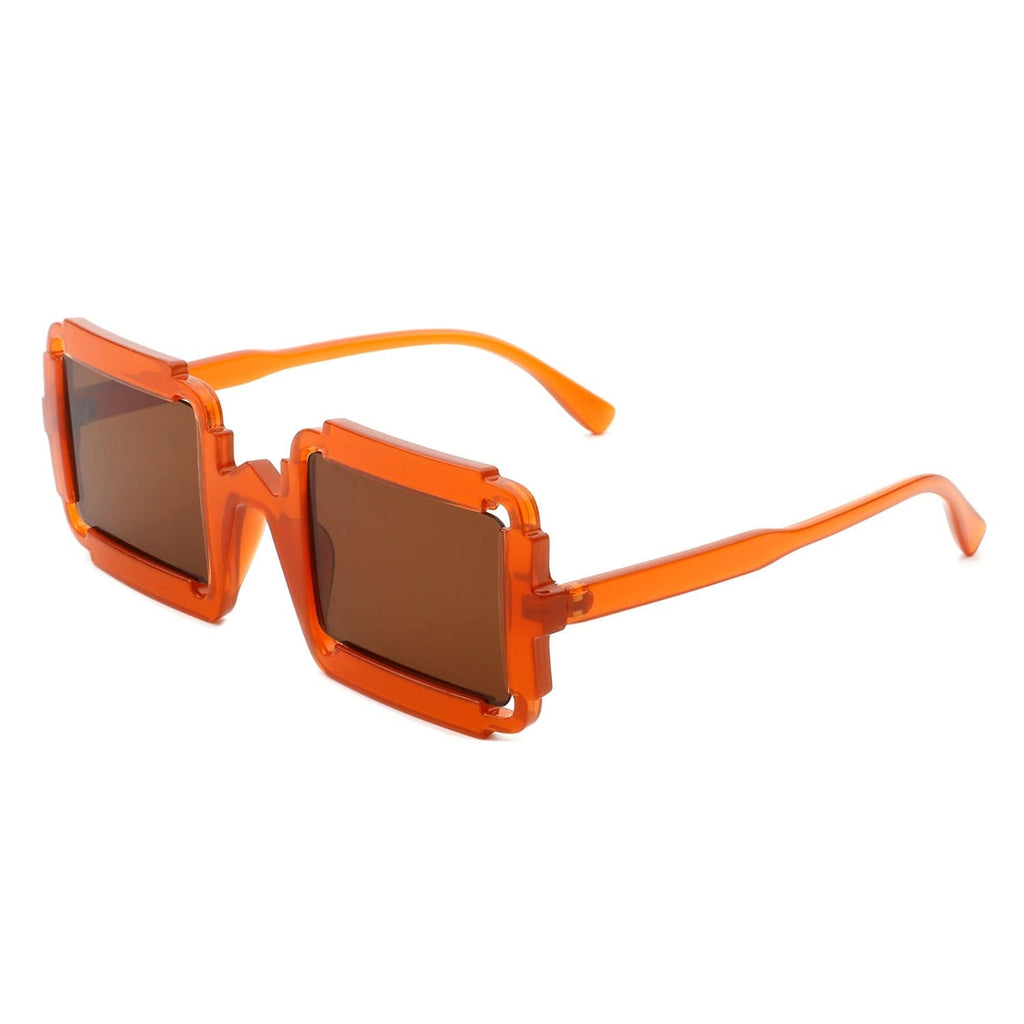 Cramilo Eyewear Sunglasses Orange Luminite - Square Retro Irregular Frame Futuristic Fashion Tinted Sunglasses