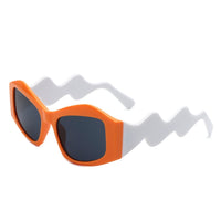 Cramilo Eyewear Sunglasses Orange/White Shimmerz - Square Oversize Irregular Wavy Temple Design Fashion Sunglasses