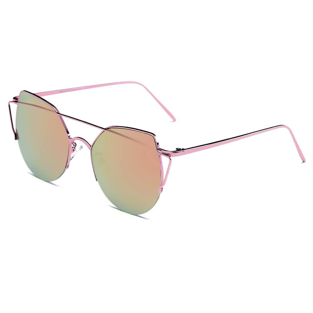 Cramilo Eyewear Sunglasses Peach DILLON | Modern Cat Eye Mirrored Flat Lens Sunglasses Circle