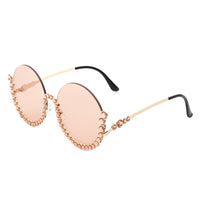 Cramilo Eyewear Sunglasses Peach Gloriana - Women Circle Half Frame Oversize Rhinestone Fashion Round Sunglasses