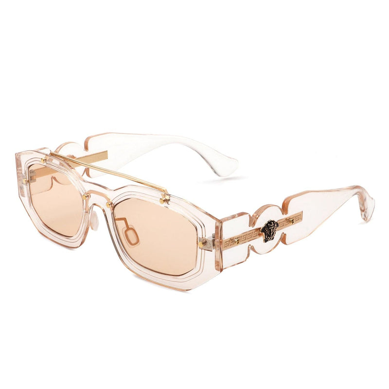 Cramilo Eyewear Sunglasses Peach Xanadusk- Geometric Retro Irregular Brow-Bar Square Fashion Sunglasses