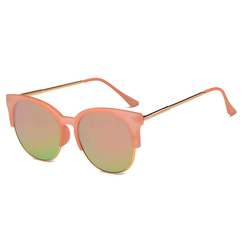 Cramilo Eyewear Sunglasses Pink ABANDA |  Round Mirrored Flat Lens Half Frame Sunglasses Circle