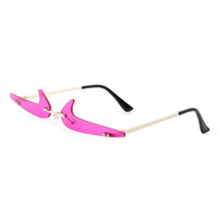 Cramilo Eyewear Sunglasses Pink Amberlyn - Rimless Decorative Narrow Tinted Checkmark Shape Slim Glasses