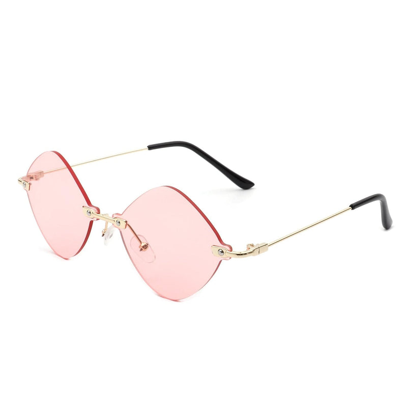 Cramilo Eyewear Sunglasses Pink Bluewave - Rimless Retro Round Geometric Frameless Tinted Fashion Sunglasses