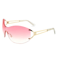 Cramilo Eyewear Sunglasses Pink Elandor - Women Rimless Oversize Sleek Oval Fashion Sunglasses