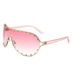 Cramilo Eyewear Sunglasses Pink Evanesce - Oversize Rhinestone Design Fashion Women Aviator Sunglasses