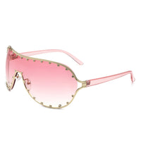 Cramilo Eyewear Sunglasses Pink Evanesce - Oversize Rhinestone Design Fashion Women Aviator Sunglasses