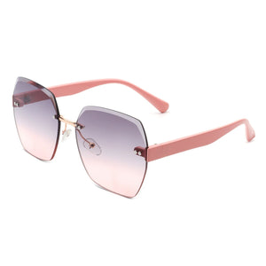Cramilo Eyewear Sunglasses Pink Ezernova - Oversize Square Geometric Rimless Tinted Fashion Sunglasses