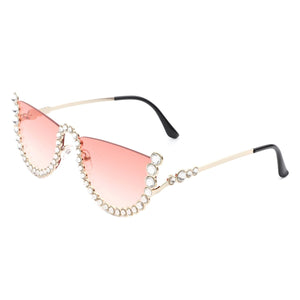 Cramilo Eyewear Sunglasses Pink Florinda - Women Half Frame Rhinestone Round Fashion Sunglasses