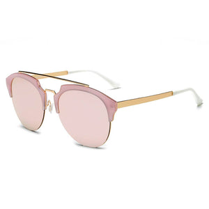 Cramilo Eyewear Sunglasses Pink Frame - Pink Lens - Gold Arms COROLLA | Half Frame Mirrored Lens Horned Rim Sunglasses Circle