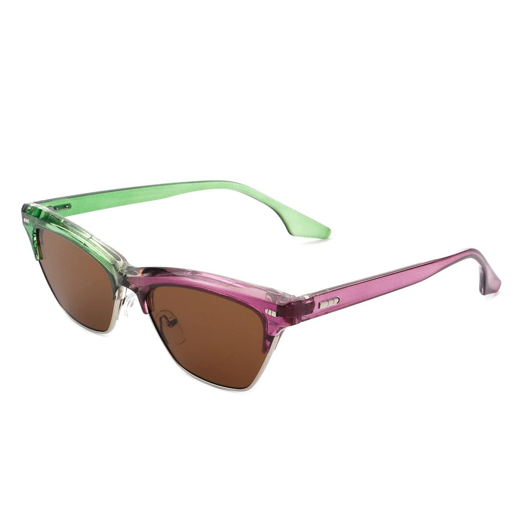 Cramilo Eyewear Sunglasses Pink-Green Mistique - Women Retro Half Frame Square Fashion Cat Eye Sunglasses