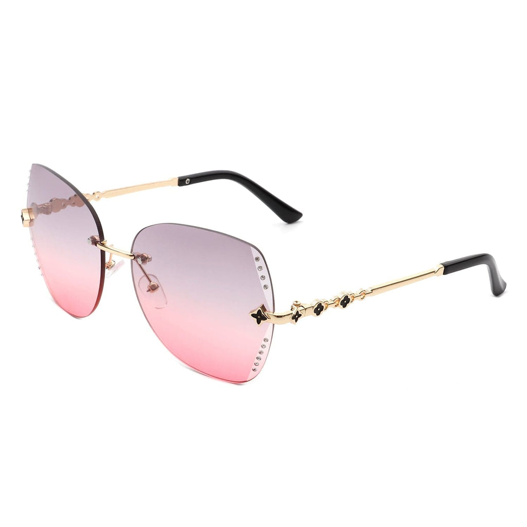 Cramilo Eyewear Sunglasses Pink Kineticx - Oversize Rimless Butterfly Shape Tinted Rhinestone Fashion Sunglasses