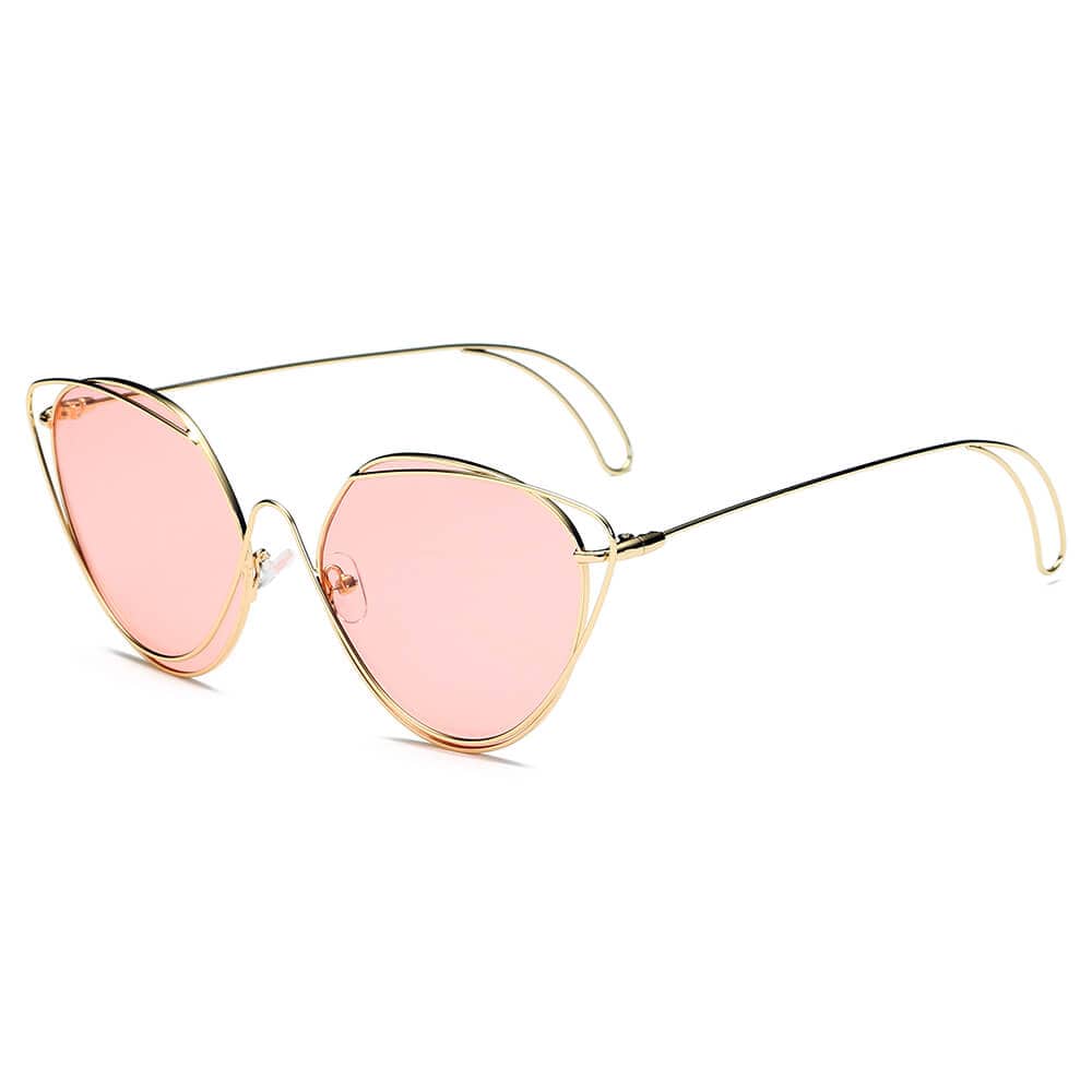 Cramilo Eyewear Sunglasses Pink LISLE | Women Fashion Round Wire Art Cat Eye Sunglasses