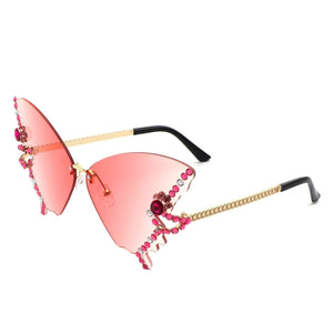 Cramilo Eyewear Sunglasses Pink Lyrin - Rimless Oversize Rhinestone Butterfly Women Fashion Sunglasses