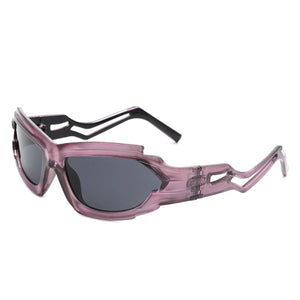 Cramilo Eyewear Sunglasses Pink Moonhaze - Futuristic Rectangle Geometric Chunky Sport Wrap Around Sunglasses