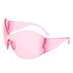 Cramilo Eyewear Sunglasses Pink Oriel - Women Fashion Rimless Oversized Shield Wraparound Sunglasses