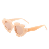 Cramilo Eyewear Sunglasses Pink Pixielan - Women Irregular Round Cut-Out Cat Eye Flower Design Fashion Sunglasses