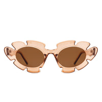 Cramilo Eyewear Sunglasses Pixielan - Women Irregular Round Cut-Out Cat Eye Flower Design Fashion Sunglasses