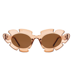 Cramilo Eyewear Sunglasses Pixielan - Women Irregular Round Cut-Out Cat Eye Flower Design Fashion Sunglasses